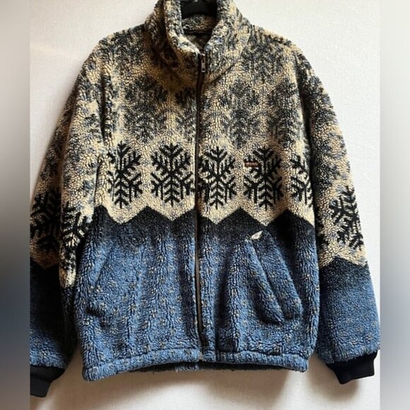 Vintage Far West fleece snowflake full zip Oversized Jacket Sz M - Picture 1 of 11